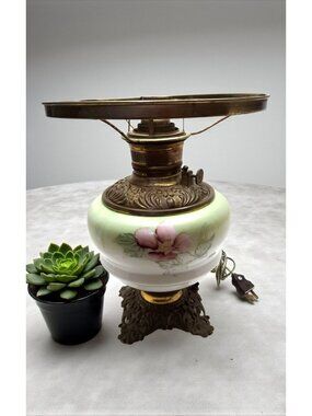 Antique late 1800 phoenix former gas table lamp later converted to an electric l